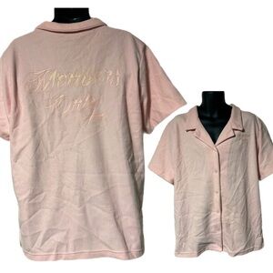 Members Only Pink Ribbed Knit Button Down Shirt Rockabilly Bowling Camp XL